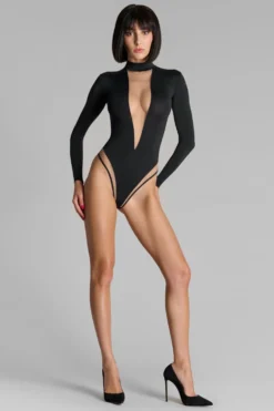 Pure TentationBody string col V manches longues porte-jarretelles