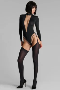 Pure TentationBody string col V manches longues porte-jarretelles