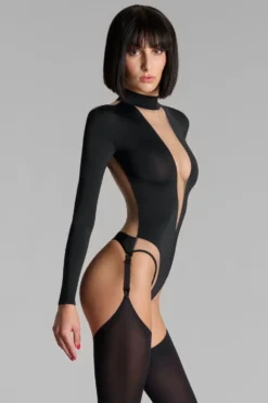 Pure TentationBody string col V manches longues porte-jarretelles